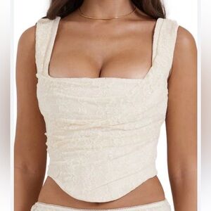 House of CB Cream Lace Pointed-Hem Crop Top
